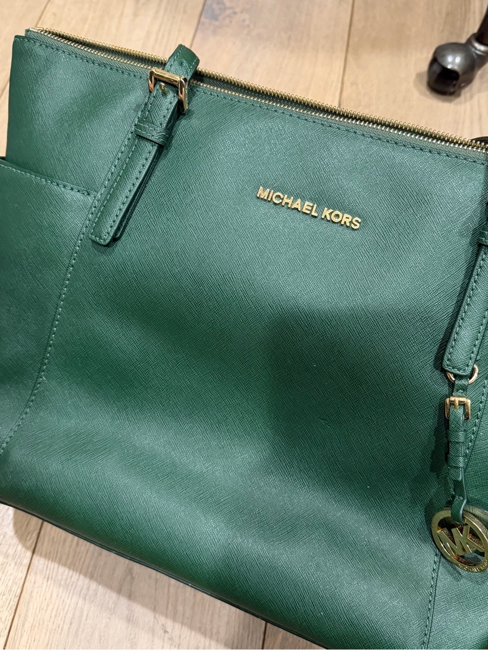 Michael Kors Green Saffiano Leather Tote with Gold Hardware